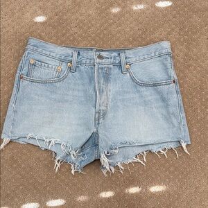 Levi Strauss Button Fly Raw Hem Denim Cut Off Shorts, Light Denim, Size 30